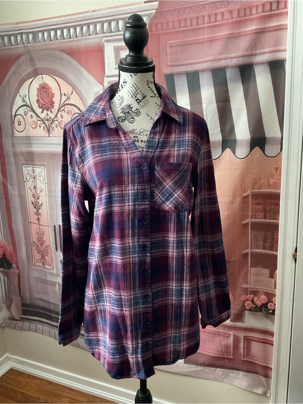 Girls' Plaid Button-Up Shirt in Purple